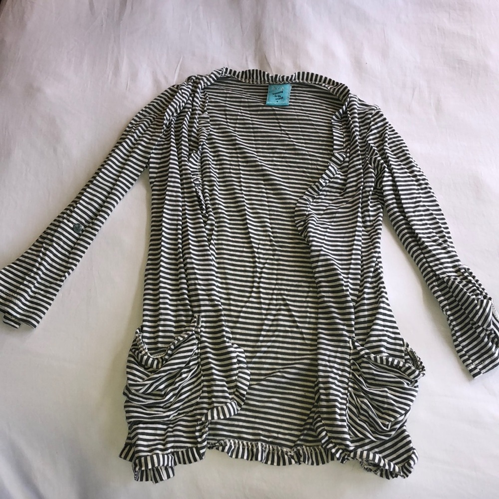 Olive Green and White Striped Cardigan